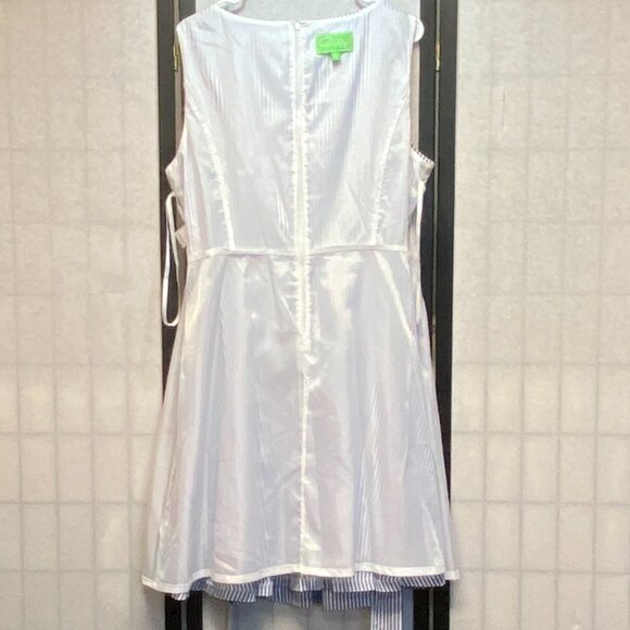 Pappagallo Fit & Flare Pleated Midi Dress Lined Stripe Blue White 16 Sleeveless - Picture 6 of 12